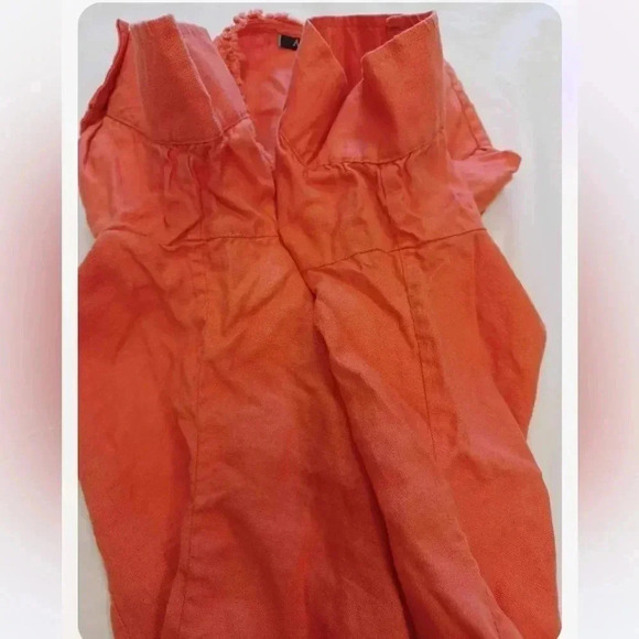 AK Anne Klein 100% Linen Ruffled Puff  Shoulders Button Down Top Size 8 - Picture 6 of 10